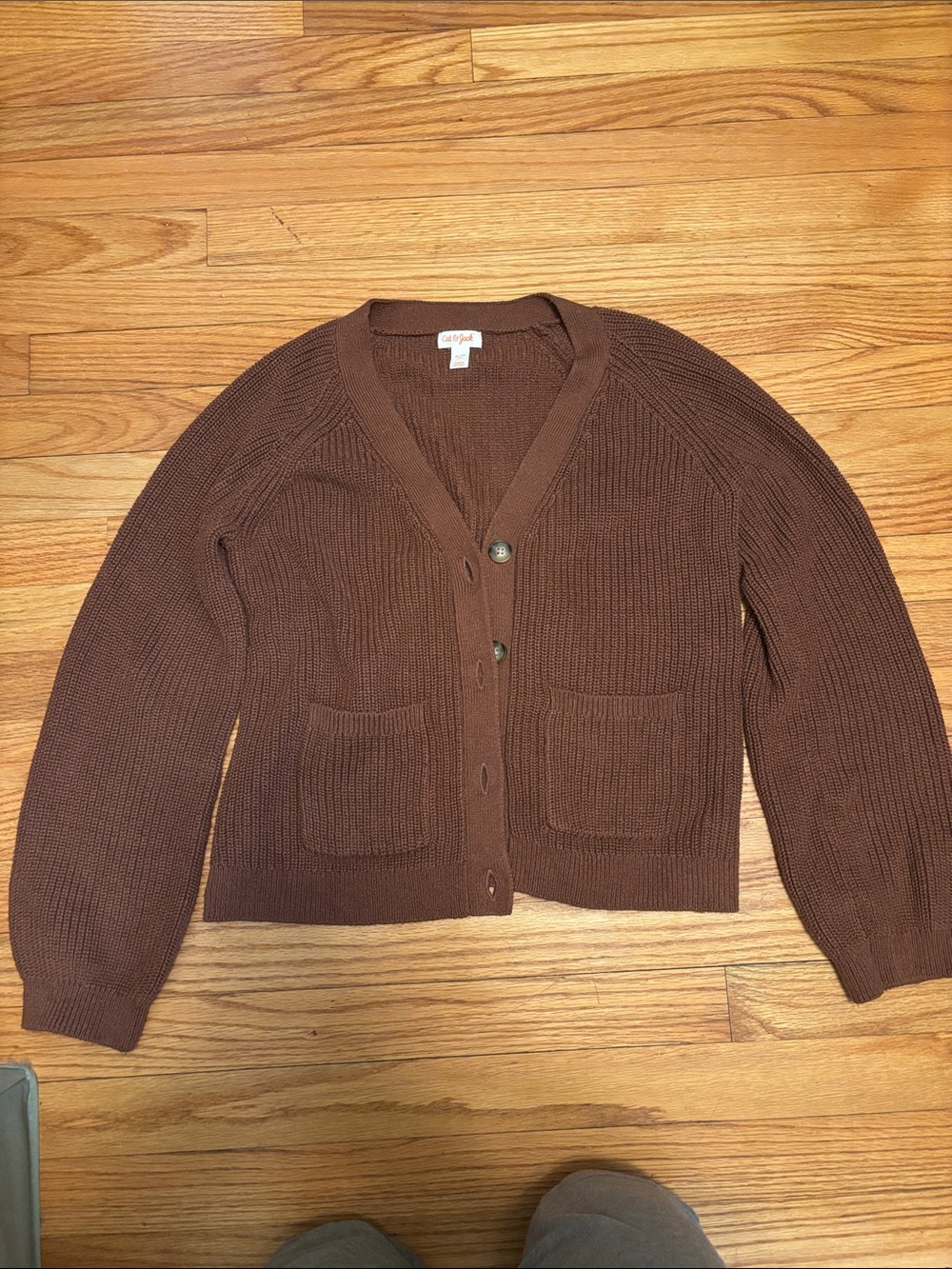 Cat & Jack Brown Ribbed V-Neck Button Cardigan